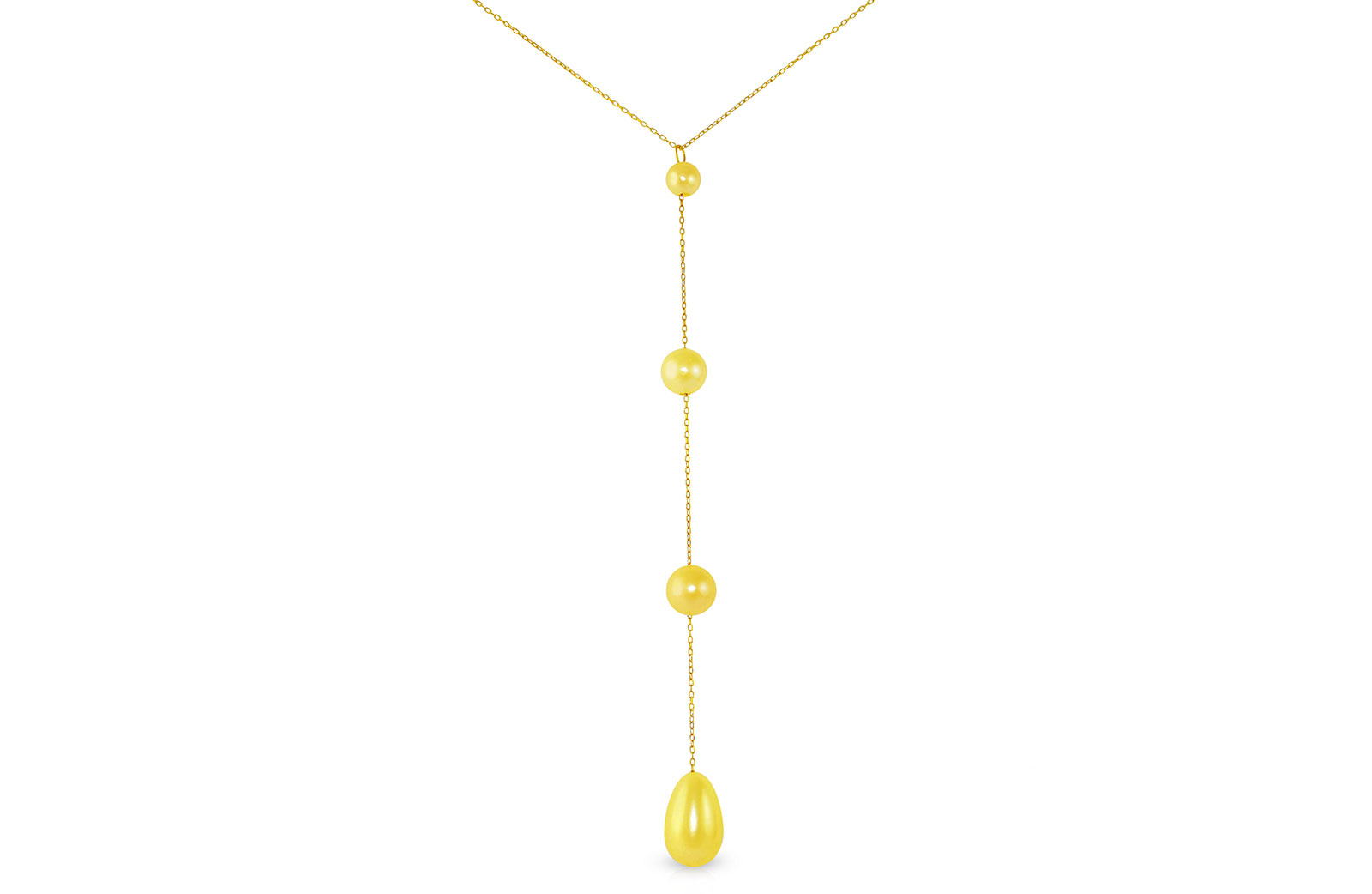 Vera Perla 10K Solid Gold Yellow Gradual Built-in with Drop Pearl Necklace